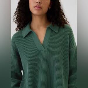 Gap Relaxed 24/7 Split-Hem Johnny Collar Sweater Dark Green Size L